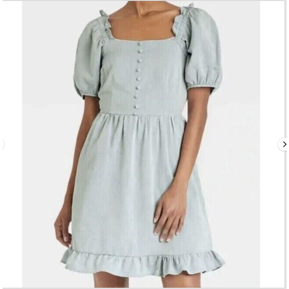 Who What Wear Chambray Puff Sleeve Babydoll Dress Women's Size XS Light Blue